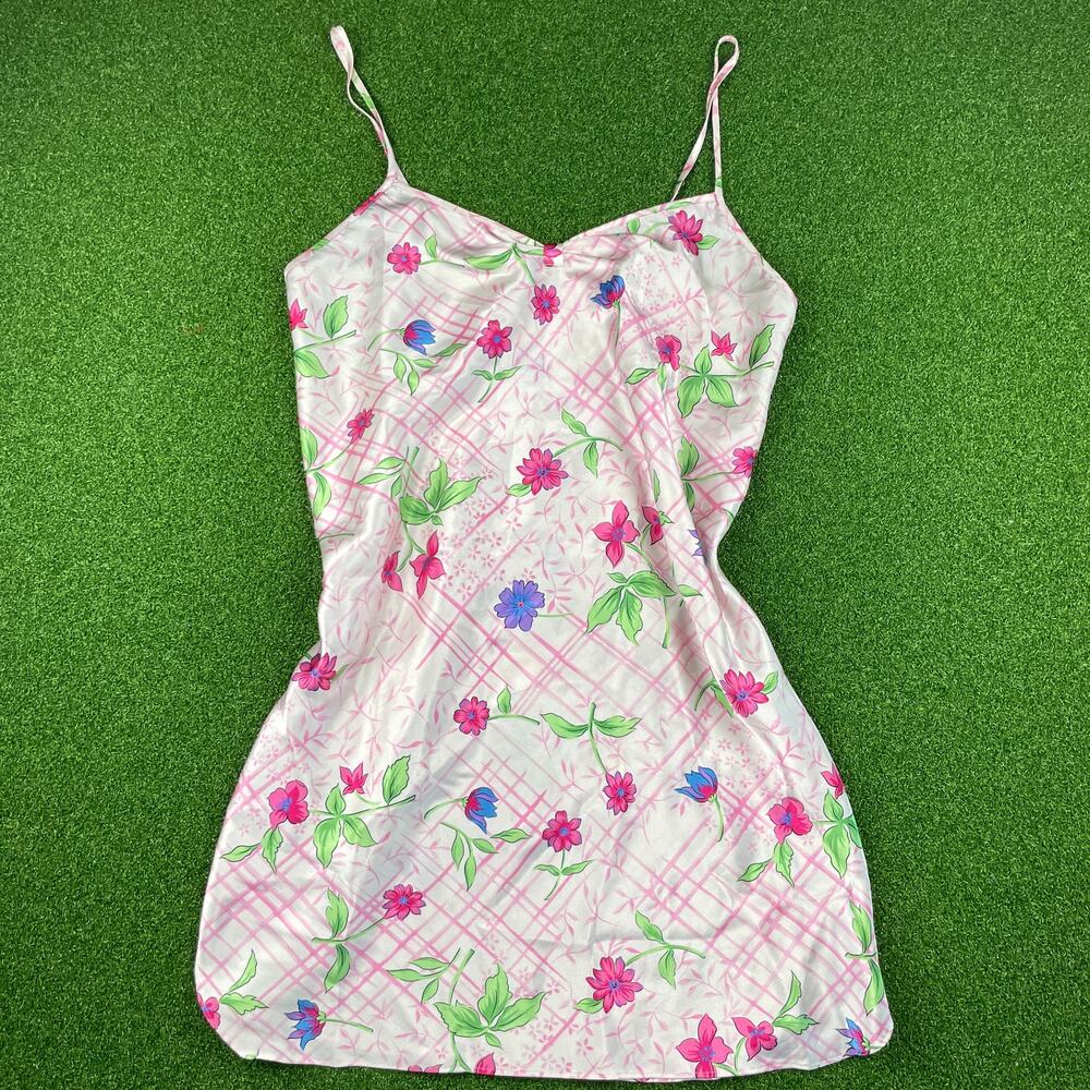 Vintage Secret Treasures Pink Floral Print Cami Nightie Mini Slip Dress Sz M